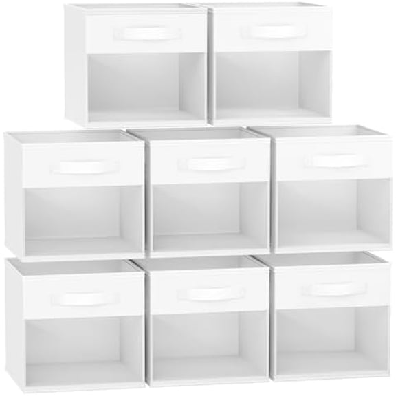 Cube Bins, 12.2-Inch Storage Bins Cubes with Window, 6 Packs Collapsible Storage Bins with Handles, Closet Storage Baskets for Organizing Living Room, Office, 8 Pack,White