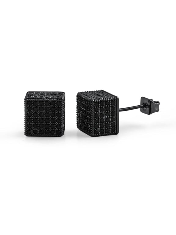 Cube Black CZ Hip Hop Bling Bling Earrings