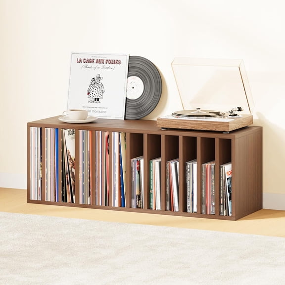 Cube Bookcase - 12-Cube Wooden Open Shelving Unit with Removable Shelves for Vinyl Record Storage Organizer, Walnut