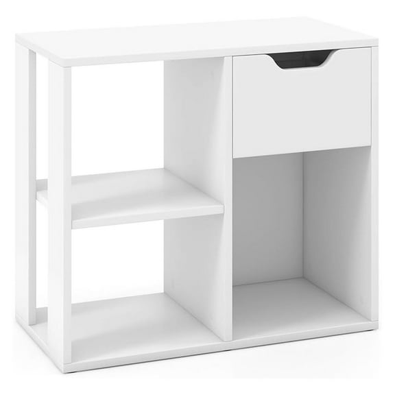 Cube Bookcase, Small Bookshelf with Storage Drawer, 3 Cubby Storage Organizer, 2-Tier Display Shelf, Wood Bookshelves & Bookcases, Book Shelf for Bedroom, Living Room, Study (White)