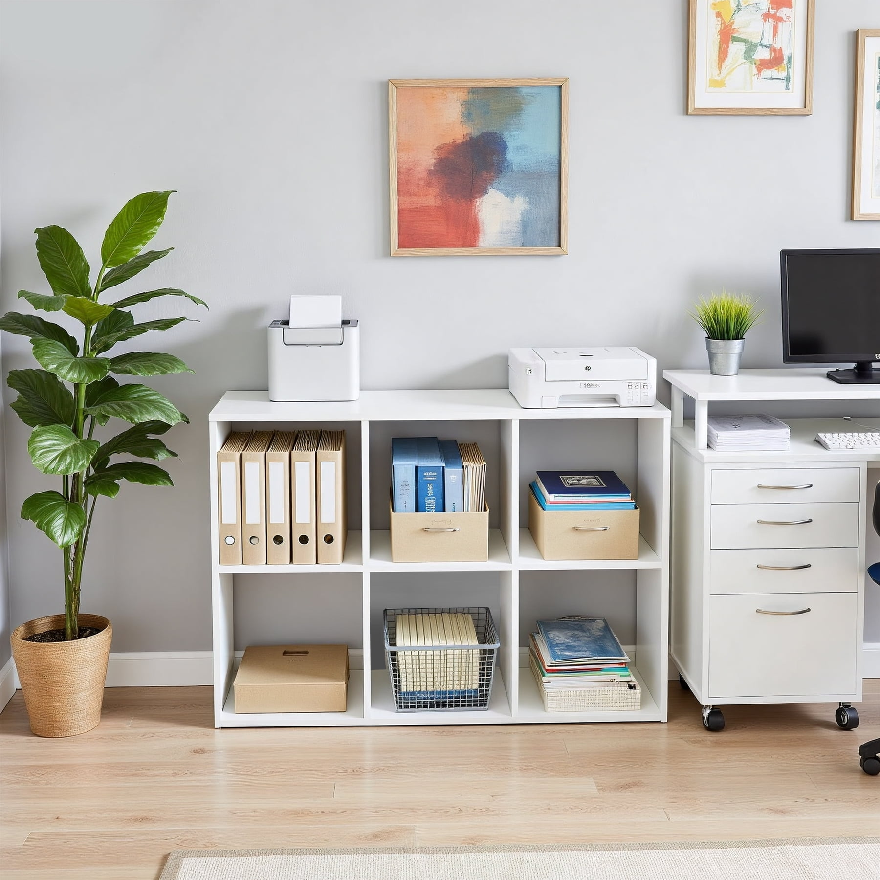 Cube Bookshelf White, 6 Cube Storage Organizer Bookcase, Display Bookcase, TV Stand, for Living Room, Home Office, Bedroom