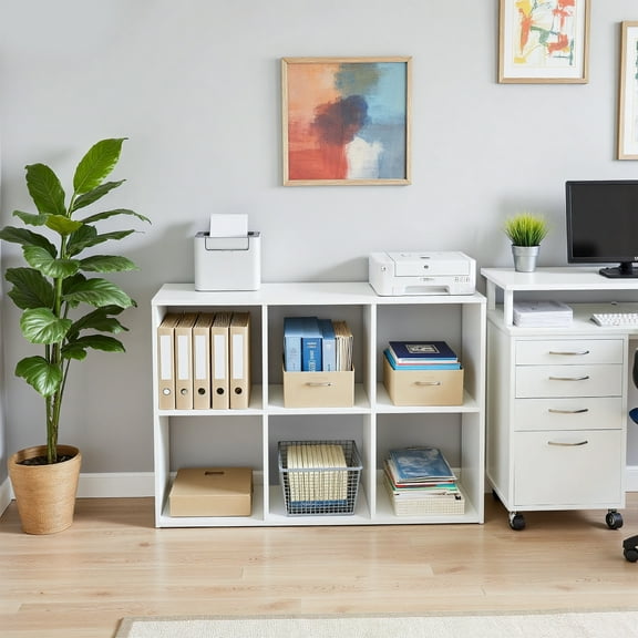 Cube Bookshelf White, 6 Cube Storage Organizer Bookcase, Display Bookcase, TV Stand, for Living Room, Home Office, Bedroom