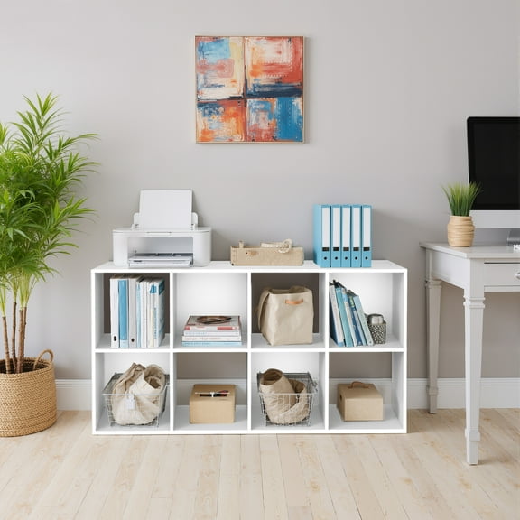 Cube Bookshelf White, 8 Cube Storage Organizer Bookcase, Display Bookcase, TV Stand, for Living Room, Home Office, Bedroom