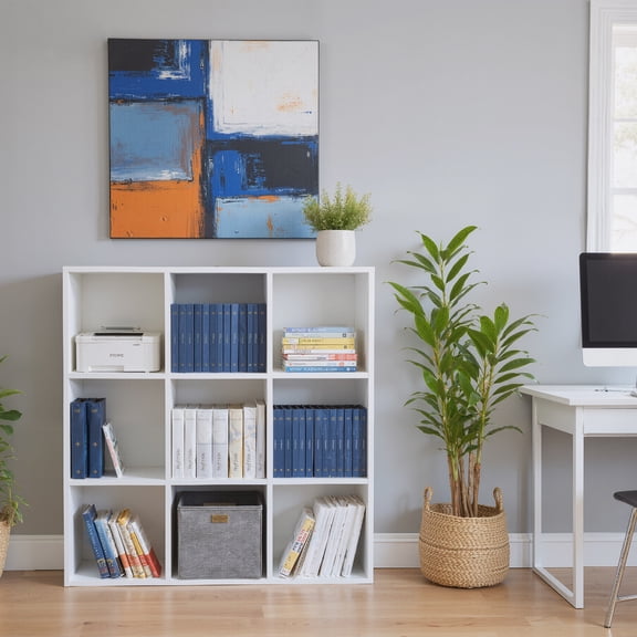 Cube Bookshelf White, 9 Cube Storage Organizer Bookcase, Display Bookcase, TV Stand, for Living Room, Home Office, Bedroom