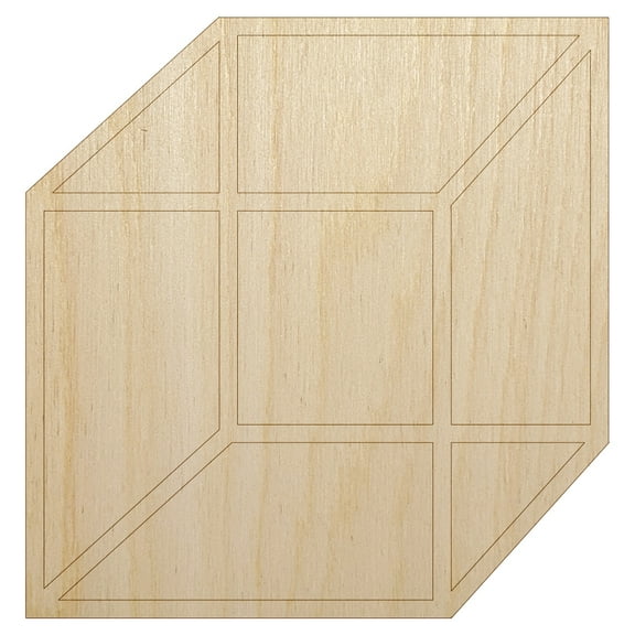 Cube Box Outline Wood Shape Unfinished Piece Cutout Craft DIY Projects - 4.70 Inch Size - 1/4 Inch Thick