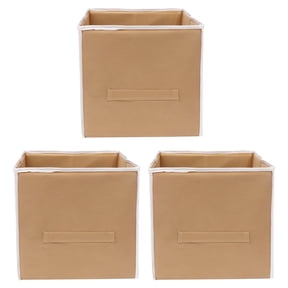AMAK INC Foldable Storage Cube Box | Fabric Storage Organizer with Lid & Handle | Closet Organizer for Clothes, Toys & Accessories | Space Saving Storage Bin (Beige) Pack Of 03