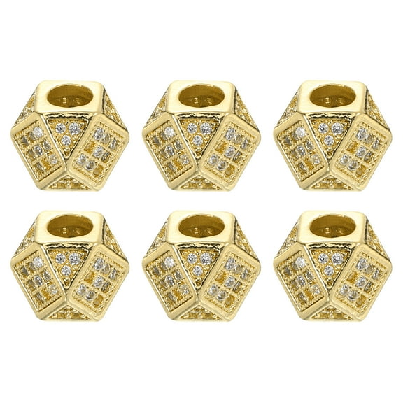 Cube Charm Spacer Beads, 6Pcs 7mm - Zircon Pave Spacer Bead for DIY Bracelets Jewelry Making (Gold-White)