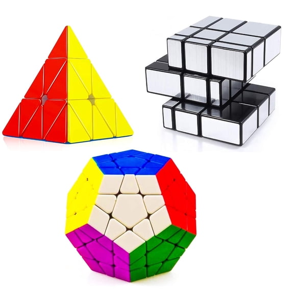 Cube Combo Set Of Stickerless Pyraminx Triangle Megaminx & Stickered Mirror High Speed Cube Puzzle For 14 Years And Up, Teen