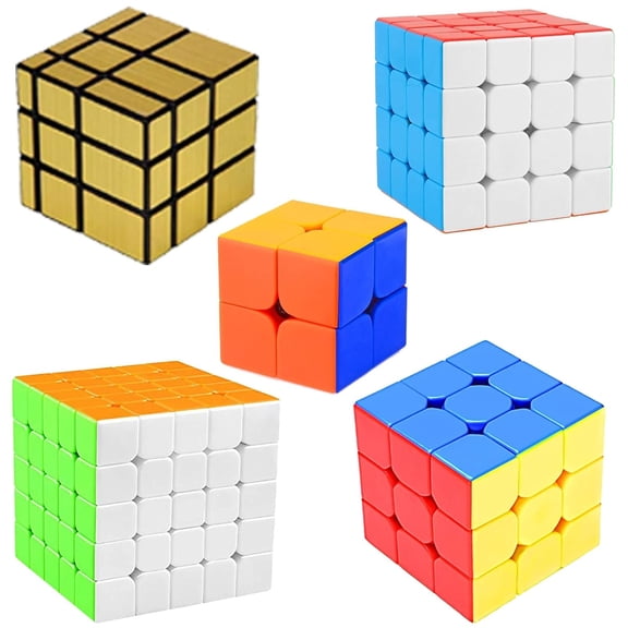 Cube Combo Set of 2X2, 3X3, 4X4, 5X5, Gold Mirror High Speed Stickerless Magic Cube Puzzle (CUBE-2345G)