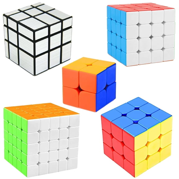 Cube Combo Set of 2X2, 3X3, 4X4, 5X5, Silver Mirror High Speed Stickerless Magic Cube Puzzle (CUBE-2345S)