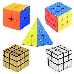 Cube Combo Set of 2X2,3X3,Gold Mirror, Silver Mirror, Pyramid Cube High Speed Stickerless Magic Cube Puzzle (CUBE-23GSP)