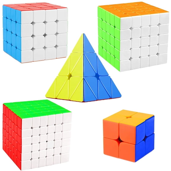 Cube Combo Set of 2X2, 4X4, 5X5, 6X6, Pyraminx High Speed Stickerless Magic Cube Puzzle (CUBE-2456P)