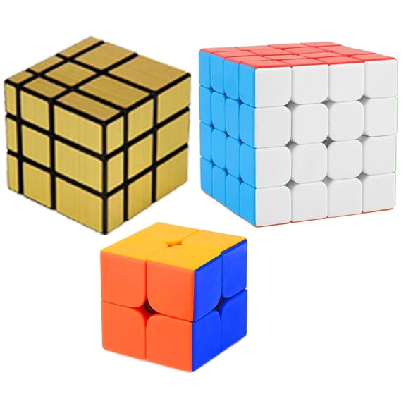 Cube Combo Set of 2X2, 4X4, Gold Mirror High Speed Stickerless Magic Cube Puzzle (CUBE-24G)