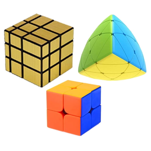 Cube Combo Set of 2X2, Gold Mirror, Mastermorphix High Speed Stickerless Magic Cube Puzzle (CUBE-2GPY)