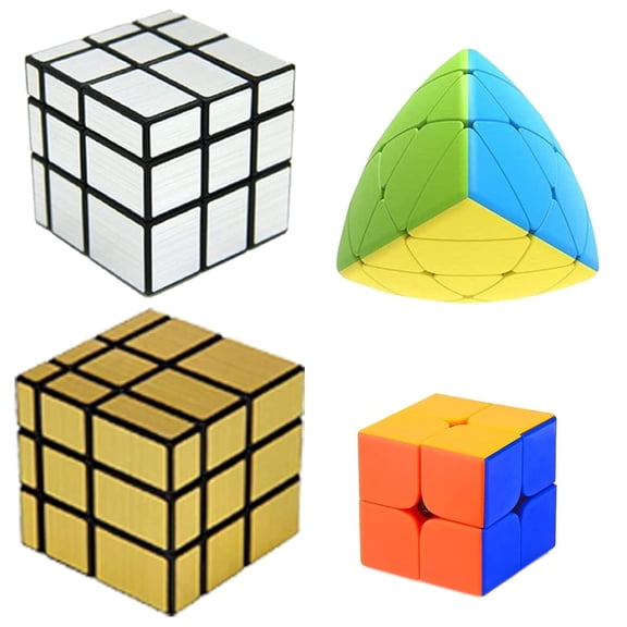 Cube Combo Set of 2X2, Gold Mirror, Silver Mirror, Mastermorphix High Speed Stickerless Magic Cube Puzzle (CUBE-2GSPY)