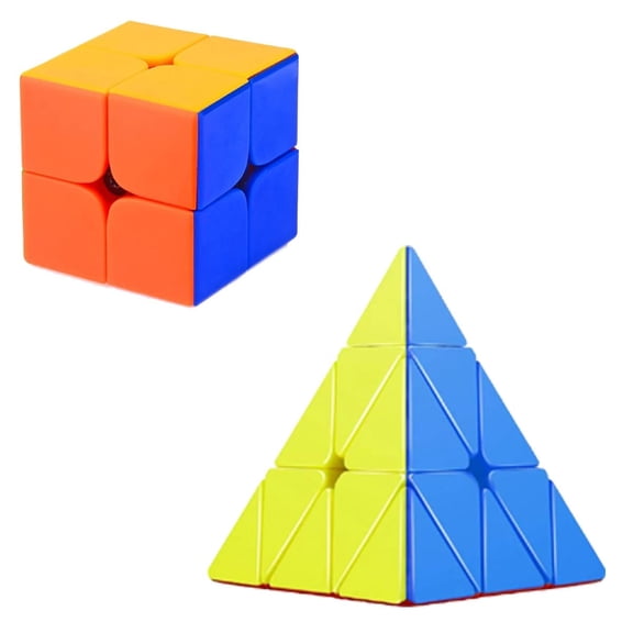 Cube Combo Set of 2X2 & Pyramid High Speed Stickerless Magic Cube Puzzle (CUBE-2P)