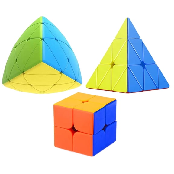 Cube Combo Set of 2X2, Pyraminx, Mastermorphix High Speed Stickerless Magic Cube Puzzle (CUBE-2PPY)