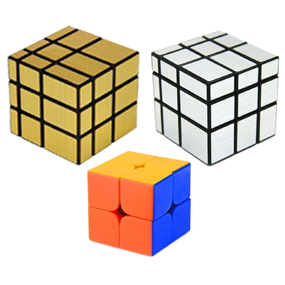 Cube Combo Set of 2X2, Silver Mirror, Gold Mirror High Speed Stickerless Magic Cube Puzzle (CUBE-2GS)