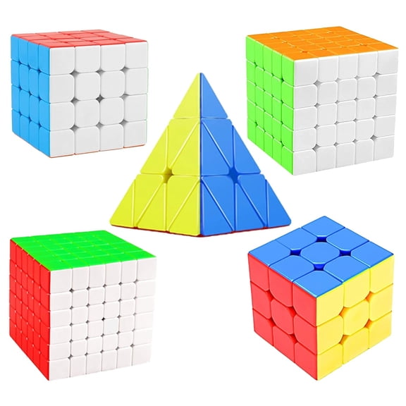 Cube Combo Set of 3X3, 4X4, 5X5, 6X6, Pyraminx High Speed Stickerless Magic Cube Puzzle (CUBE-3456P)