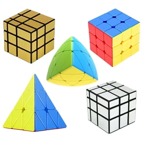 Cube Combo Set of 3X3, Gold Mirror, Silver Mirror, Pyraminx, Mastermorphix High Speed Stickerless Magic Cube Puzzle (CUBE-3GSPPY)