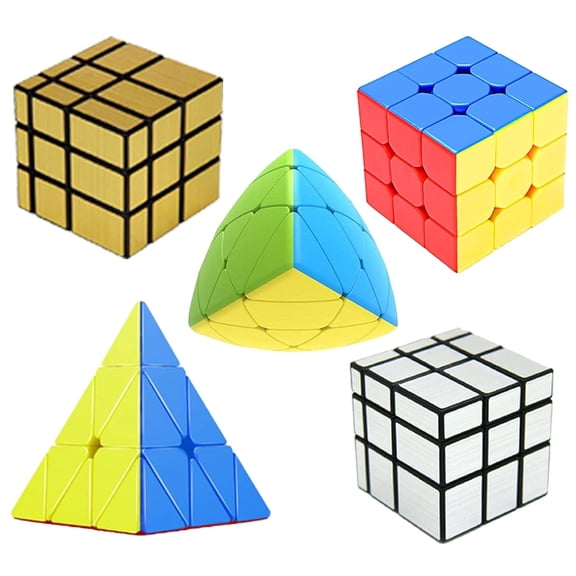 Cube Combo Set of 3X3, Gold Mirror, Silver Mirror, Pyraminx, Mastermorphix High Speed Stickerless Magic Cube Puzzle (CUBE-3GSPPY)