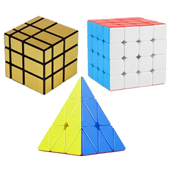 Cube Combo Set of 4X4, Gold Mirror, Pyraminx High Speed Stickerless Magic Cube Puzzle (CUBE-4GP)