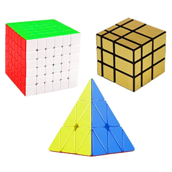 Cube Combo Set of 6X6, Gold Mirror, Pyramid High Speed Stickerless Magic Cube Puzzle (CUBE-6GP)