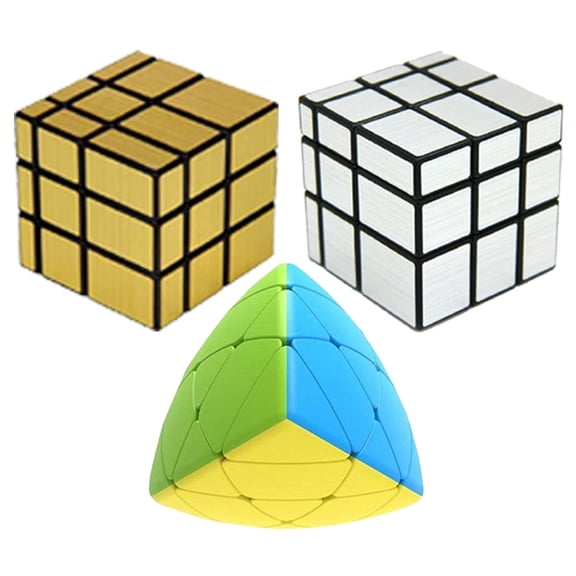 Cube Combo Set of Gold Mirror, Silver Mirror, Mastermorphix High Speed Stickerless Magic Cube Puzzle (CUBE-GSPY)