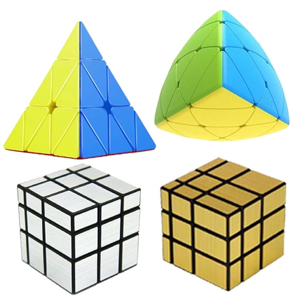 Cube Combo Set of Gold Mirror, Silver Mirror, Pyraminx, Mastermorphix High Speed Stickerless Magic Cube Puzzle (CUBE-GSPPY)