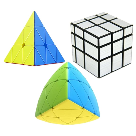 Cube Combo Set of Silver Mirror, Pyraminx, Mastermorphix High Speed Stickerless Magic Cube Puzzle (CUBE-SPPY)