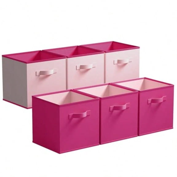 Cube Cute Storage Bins 11 Inch Storage Cube Organizer Collapsible Fabric Storage Cubes with Handle Decorative Cube Storage Organizer for Shelves Closet Pink 6-Pack