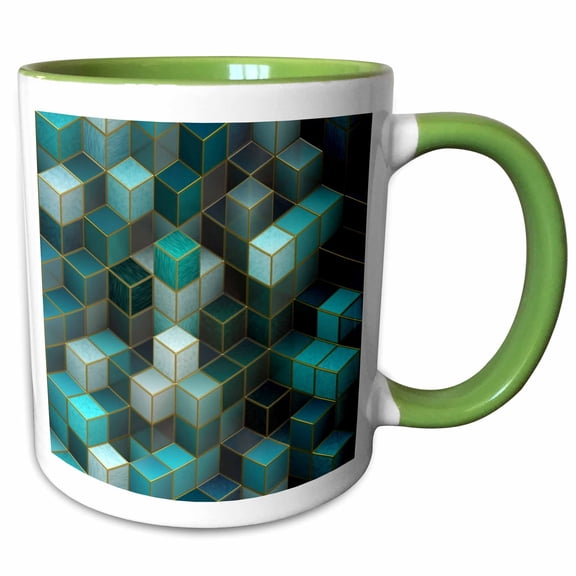 3drose, Cube Design in Teal and Green, 11oz Two-tone Green Mug