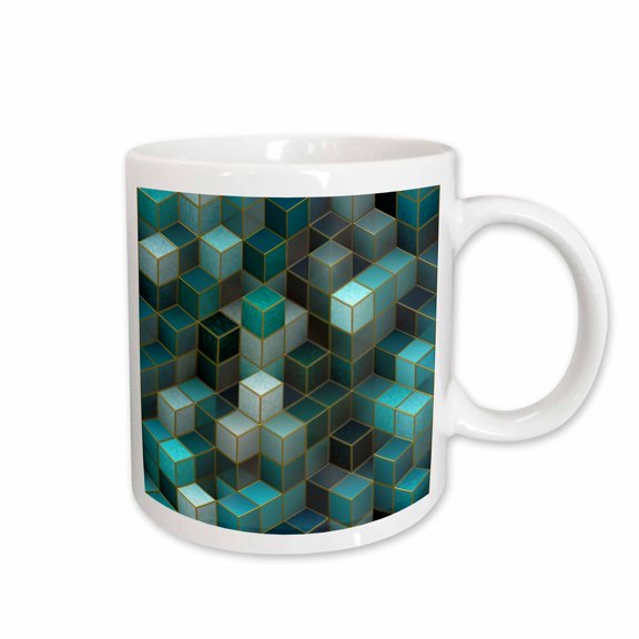 3drose, Cube Design in Teal and Green, 15oz Mug