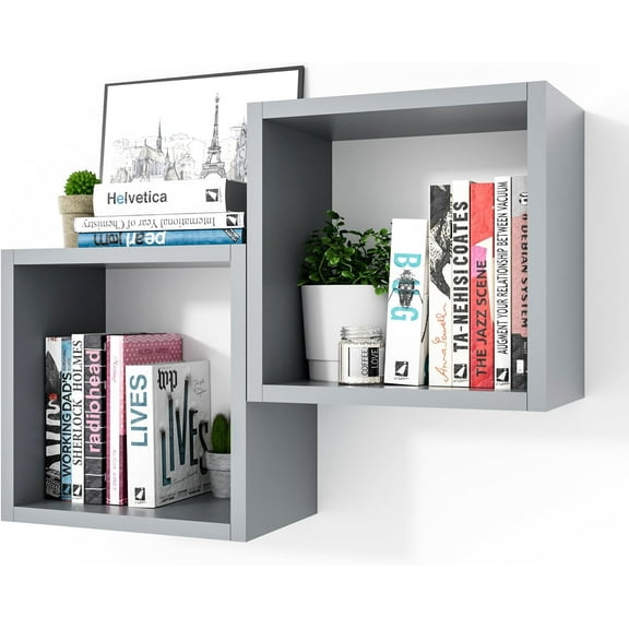 Cube Floating Shelves Set2, Display Shelves Wall Mount 7.75" D x 12.5" W x 12.5" H, (Gray, Square 2 Cubes)