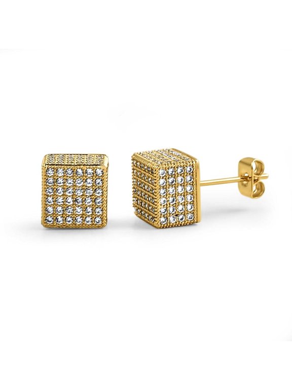 Cube Gold CZ Hip Hop Bling Bling Earrings