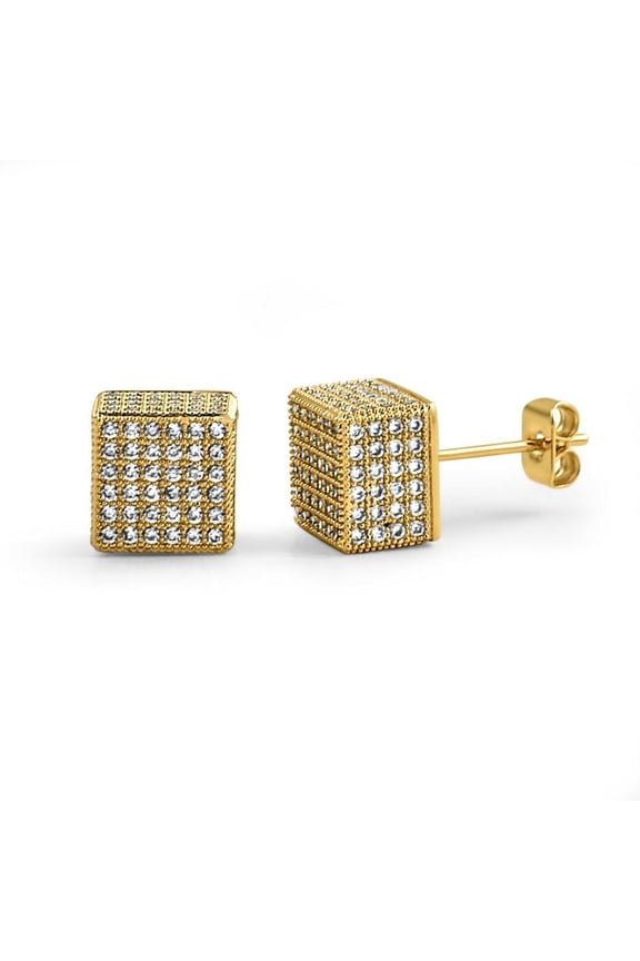 Cube Gold CZ Hip Hop Bling Bling Earrings