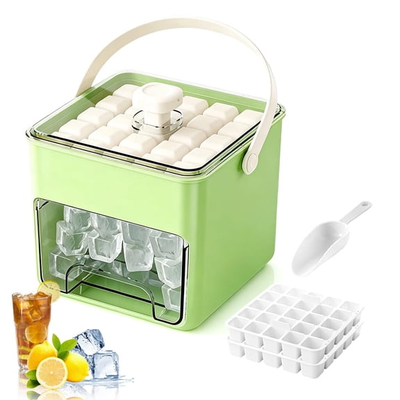 Cube Ice Maker With Easy Press Lid, 2026 Upgrade Double-Deck Portable Ice Cube Tray, Silicone Ice Cube Mold Maker Container Box for DIY Whiskey Cocktail Coffee Beverages (White, 50 cube)