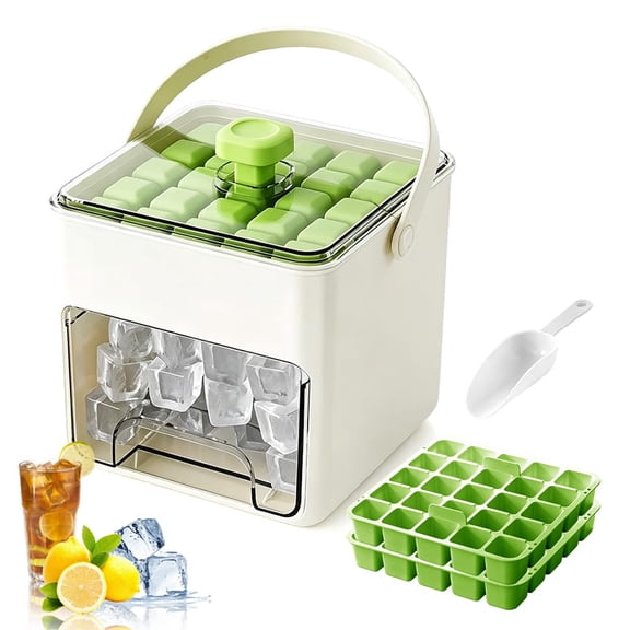 Cube Ice Maker With Easy Press Lid, 2026 Upgrade Double-Deck Portable Ice Cube Tray, Silicone Ice Cube Mold Maker Container Box for DIY Whiskey Cocktail Coffee Beverages (White, 50 cube)