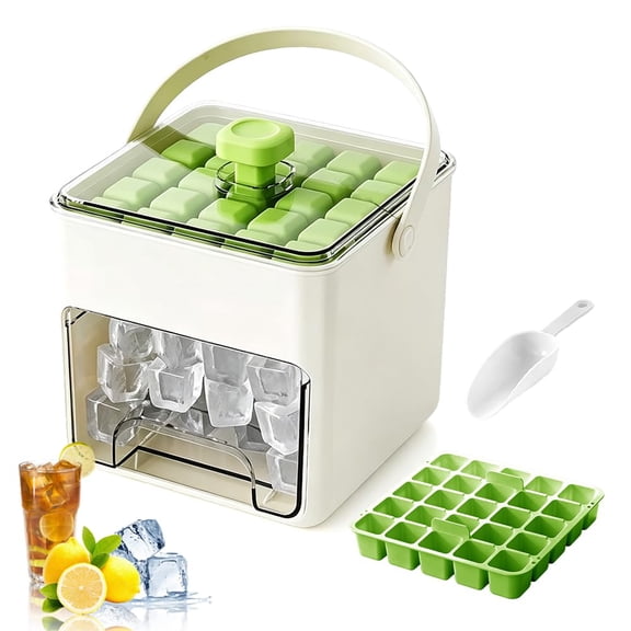 Cube Ice Maker With Easy Press Lid, 2026 Upgrade Double-Deck Portable Ice Cube Tray, Silicone Ice Cube Mold Maker Container Box for DIY Whiskey Cocktail Coffee Beverages (White, 50 cube)