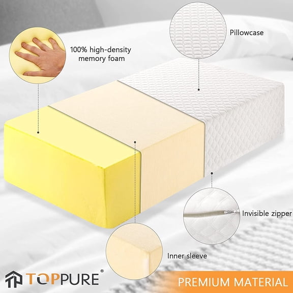 Cube Memory Foam Pillow Pro-Long for Side Sleepers, Soft Supportive Cervical Neck Pillow with Washable Cover