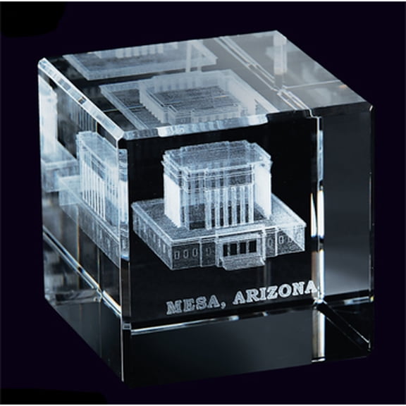 Mesa Arizona Temple Laser Engraved Crystal Cube by Ringmasters