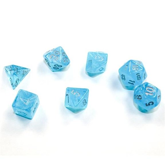 Cube Mini Luminary Dice, Sky & Silver - Set of 7