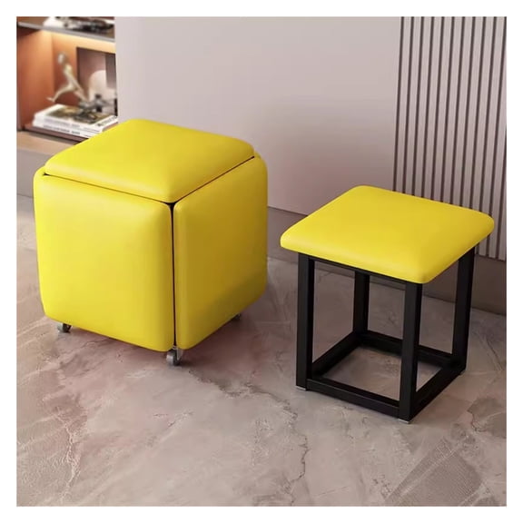 Nesting Ottoman Cube Chair 5 in 1 PU Leather Footrest Stool Ottoman Seat Vanity Stool,Metal Frame Makeup Stool Foot Rest Ottoman for Living Room