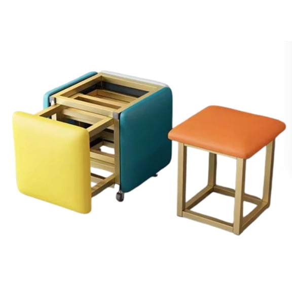 Cube Nesting Sofa Chair 5 in 1,Stackable Nesting Ottoman Foot Rest with Swivel Casters,Multifunctional Makeup Stool Dressing Chair for Living Room