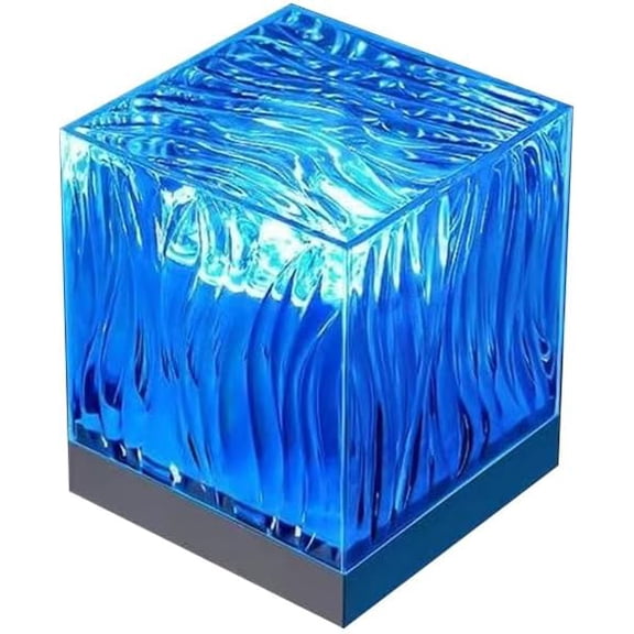 Cube Night Light with Blue Crystal Effect, Table Lamp