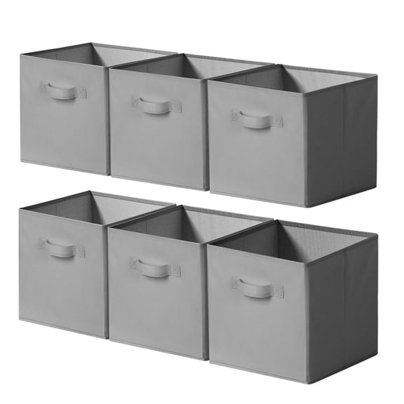 Cube Organizer Baskets 6 Pack Gray 11 Inch For Clothes Closets Offices