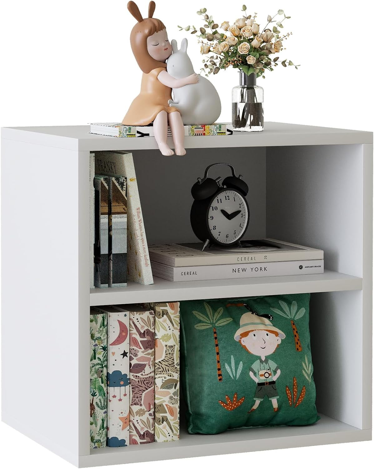 View of Cube Organizer Shelf, 2-Tier Stackable Bookshelf, Wooden Display ...