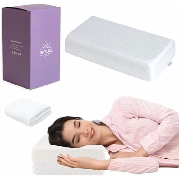 Cube Pillow - 24"x12"x5" Soft Memory Foam Pillows for Side Sleepers - Pain Relief for Neck & Shoulders- Included Extra Pillow Cover - White Square Pillow