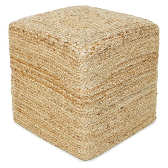 · Cube Pouf Foot Stool Ottoman - Jute Braided Pouffe Poof Accent Sitting Footrest for The Living Room, Bedroom, Nursery, Patio, Lounge & Other Rooms in The Home (14.5”x14.5”x16”; Natural)