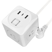 Cube Power Strip, 3 Widely Spaced Outlet with 3 USB 1 USB C, 6 Ft Braided Flat Plug Extension Cord